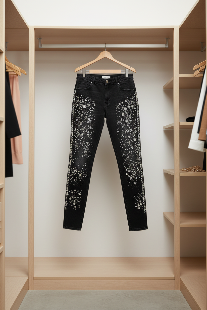 Jeans negros colgados en armario