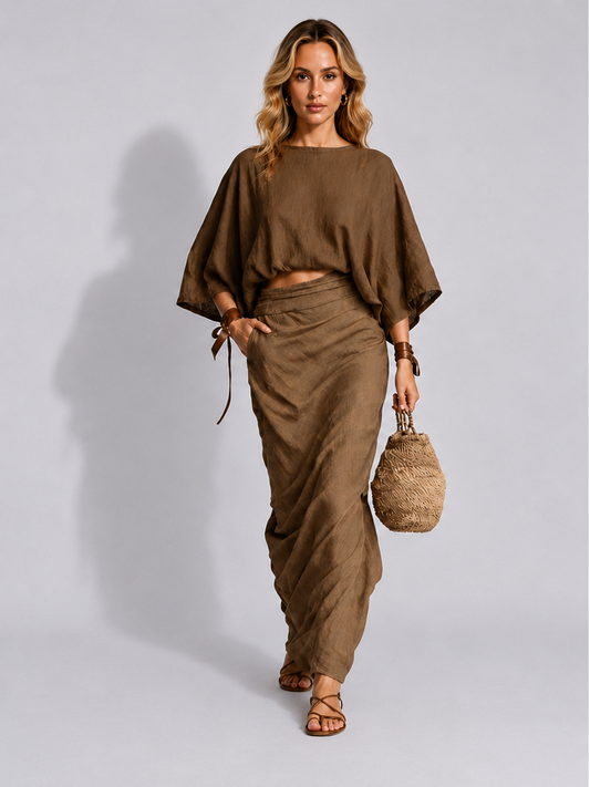 Estela - Conjunto de Top Dolmán y Falda Maxi