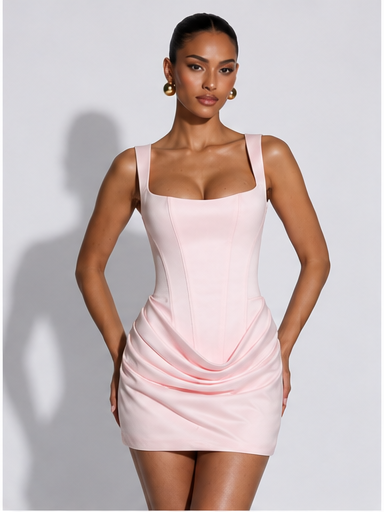 Paula - Vestido Mini en Satén Blush